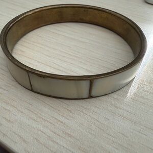 Sold - Vintage Brass & Mother of Pearl Inlay Bangle Bracelet